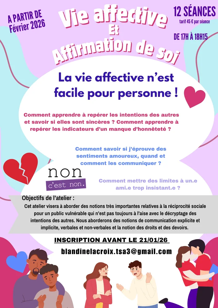 Affiche : Atelier vie affective et relationnelle 2026